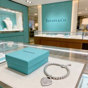 Tiffany & Co. Silver Beaded Bracelet with Heart Charm